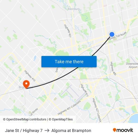 Jane St / Highway 7 to Algoma at Brampton map