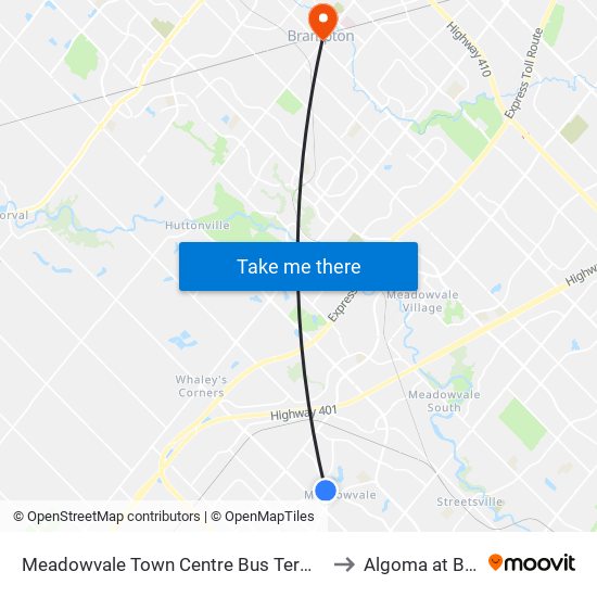 Meadowvale Town Centre Bus Terminal Platform H, I, J to Algoma at Brampton map