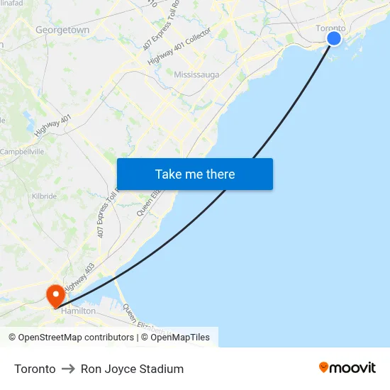 Toronto to Ron Joyce Stadium map