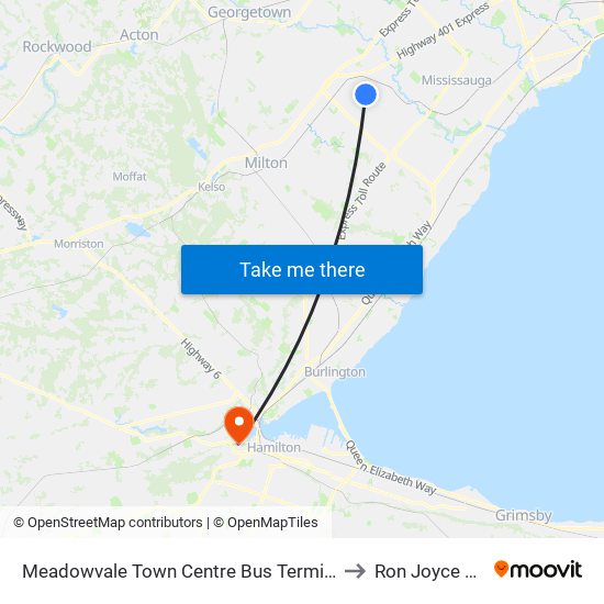 Meadowvale Town Centre Bus Terminal Platform H, I, J to Ron Joyce Stadium map