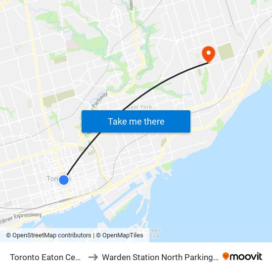 Toronto Eaton Centre to Warden Station North Parking Lot map