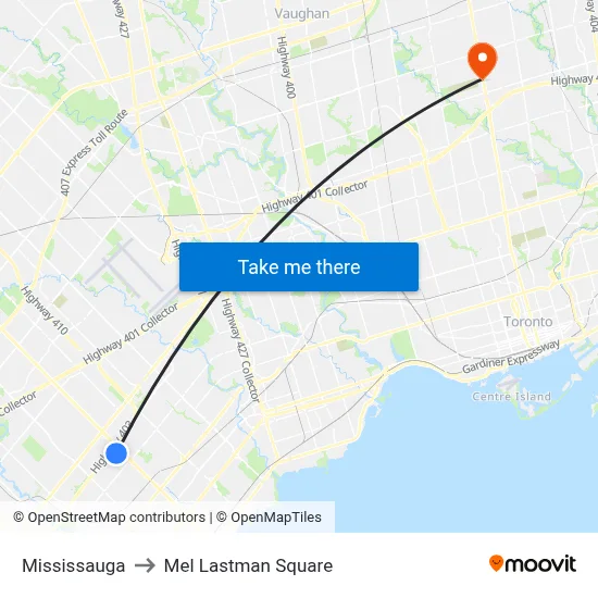 Mississauga to Mel Lastman Square map