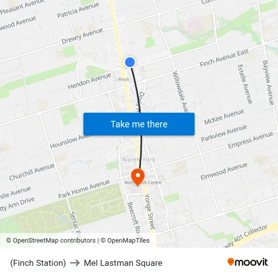 (Finch Station) to Mel Lastman Square map