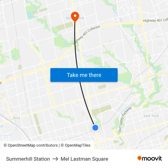 Summerhill Station to Mel Lastman Square map