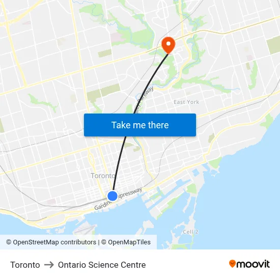 Toronto to Ontario Science Centre map