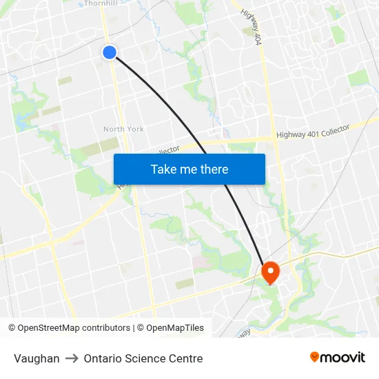 Vaughan to Ontario Science Centre map