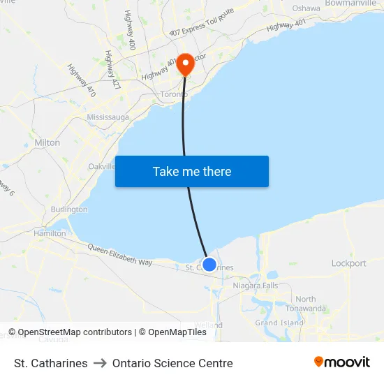 St. Catharines to Ontario Science Centre map