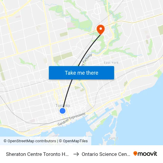 Sheraton Centre Toronto Hotel to Ontario Science Centre map