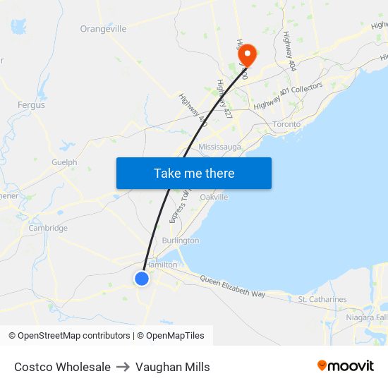 Costco Wholesale to Vaughan Mills map