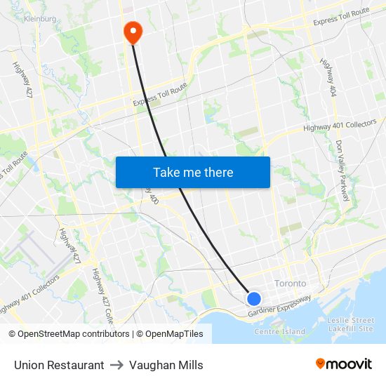 Union Restaurant to Vaughan Mills map