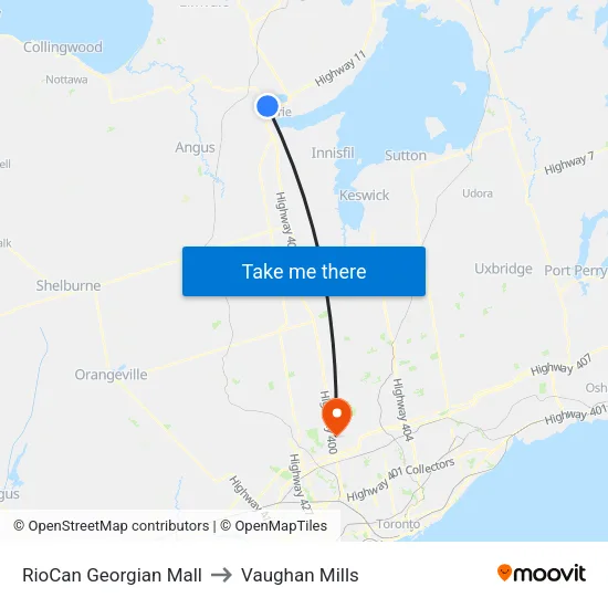 RioCan Georgian Mall to Vaughan Mills map