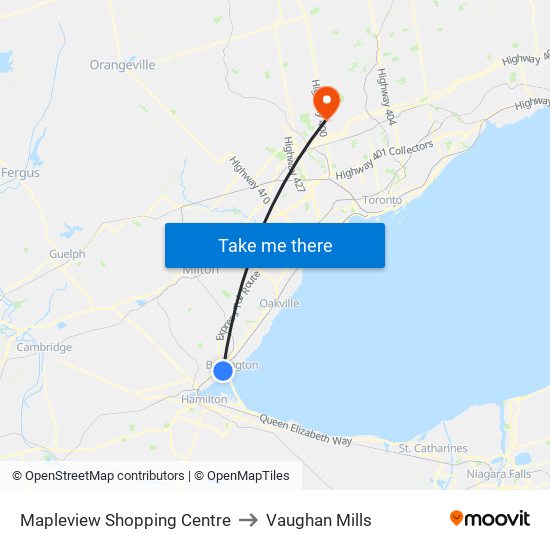 Mapleview Shopping Centre to Vaughan Mills map