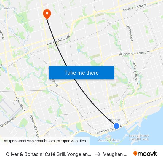 Oliver & Bonacini Café Grill, Yonge and Front to Vaughan Mills map