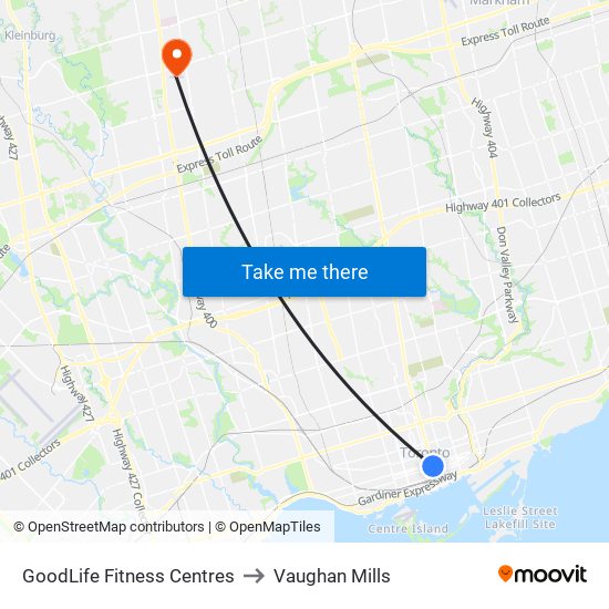 GoodLife Fitness Centres to Vaughan Mills map