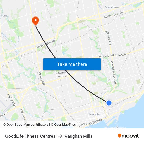 GoodLife Fitness Centres to Vaughan Mills map