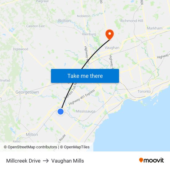 Millcreek Drive to Vaughan Mills map