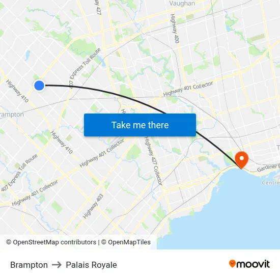Brampton to Palais Royale map