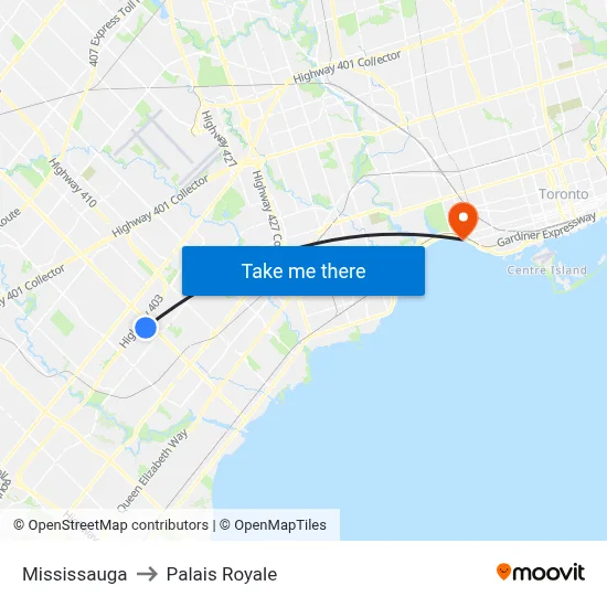 Mississauga to Palais Royale map