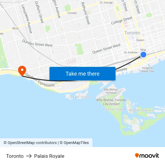 Toronto to Palais Royale map