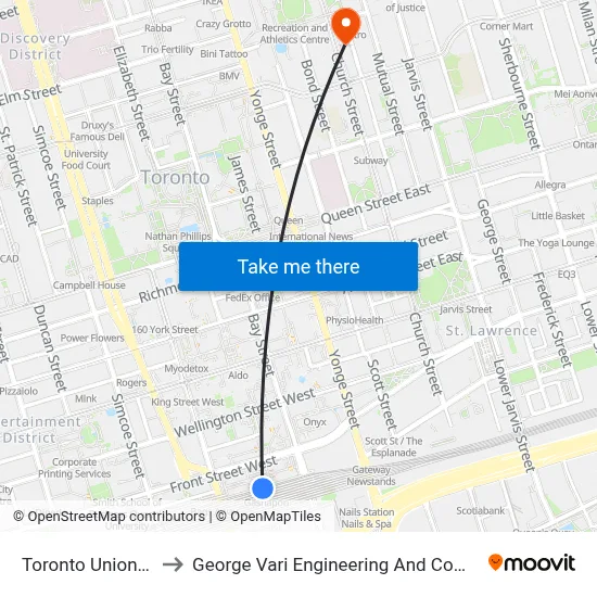Toronto Union Station to George Vari Engineering And Computing Centre map