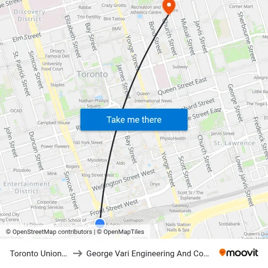 Toronto Union Station to George Vari Engineering And Computing Centre map