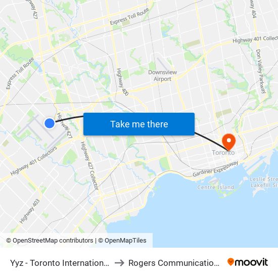 Yyz - Toronto International Airport to Rogers Communications Centre map