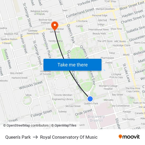 Queen's Park to Royal Conservatory Of Music map