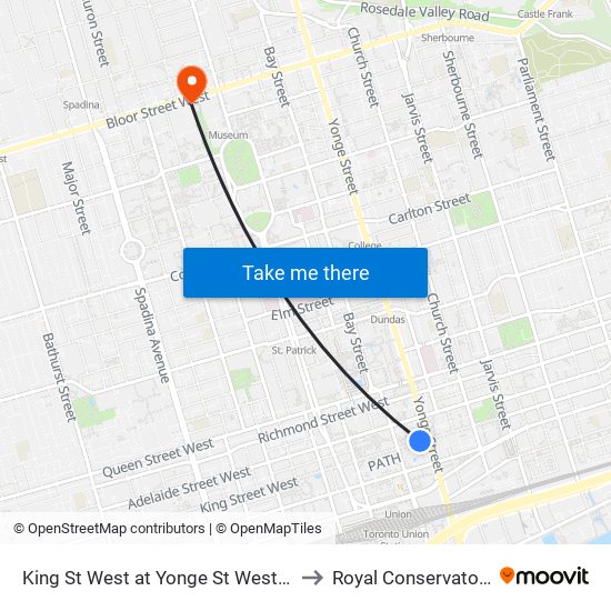 King St West at Yonge St West Side - King Station to Royal Conservatory Of Music map