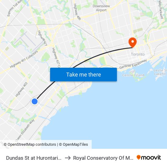 Dundas St at Hurontario St to Royal Conservatory Of Music map