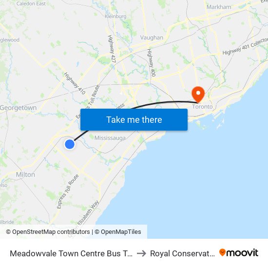 Meadowvale Town Centre Bus Terminal Platform H, I, J to Royal Conservatory Of Music map