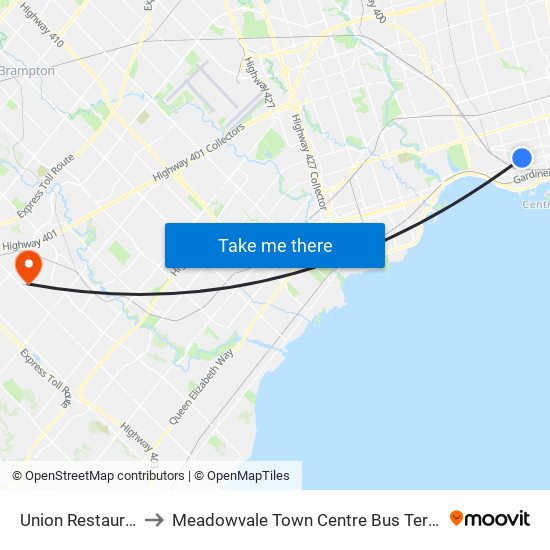 Union Restaurant to Meadowvale Town Centre Bus Terminal map