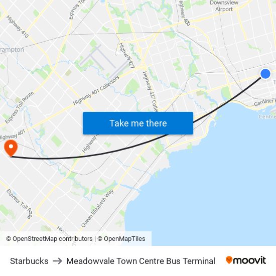 Starbucks to Meadowvale Town Centre Bus Terminal map