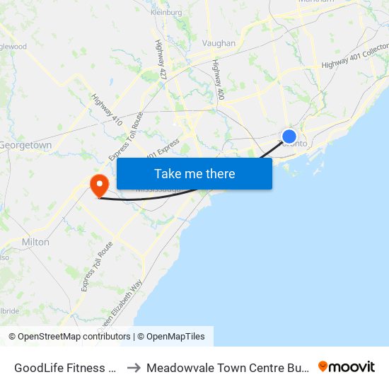 GoodLife Fitness Centres to Meadowvale Town Centre Bus Terminal map