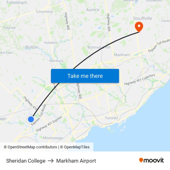 Sheridan College to Markham Airport map