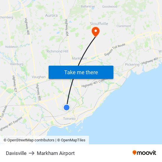 Davisville to Markham Airport map