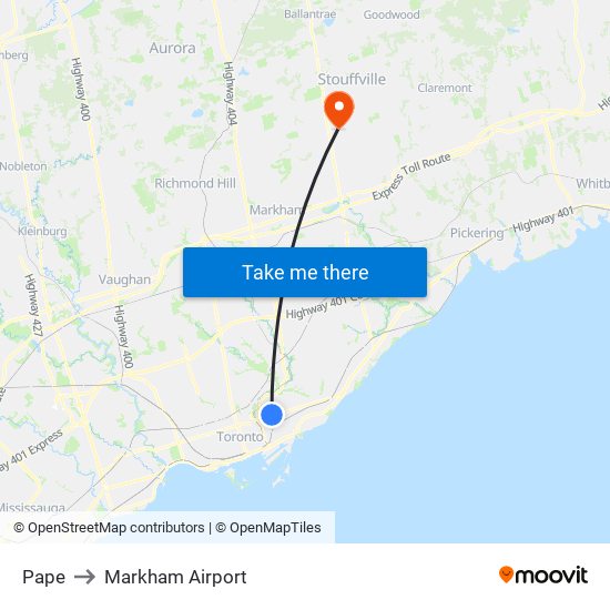 Pape to Markham Airport map