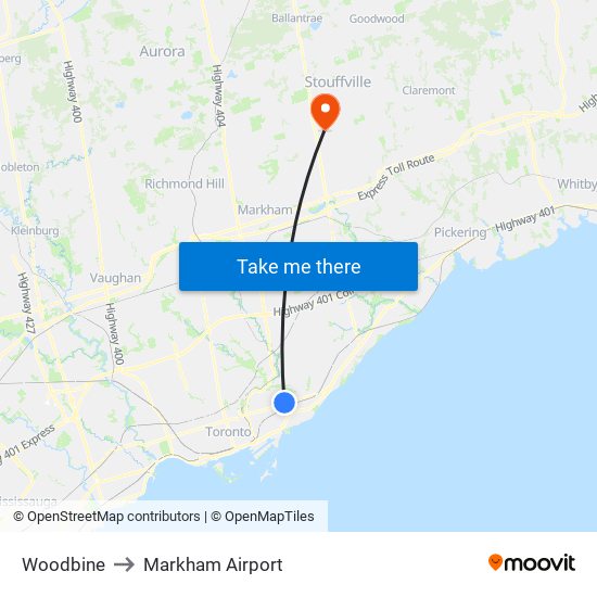 Woodbine to Markham Airport map