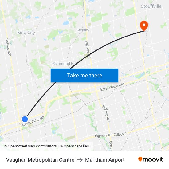 Vaughan Metropolitan Centre to Markham Airport map