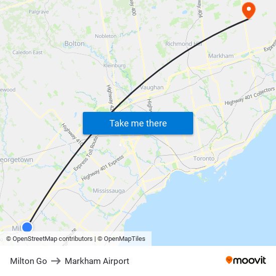 Milton Go to Markham Airport map