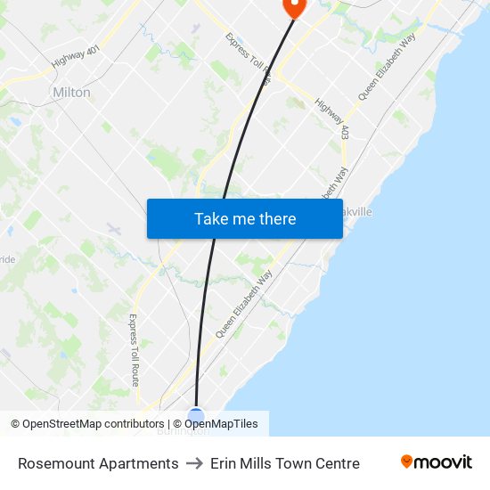 Rosemount Apartments to Erin Mills Town Centre map