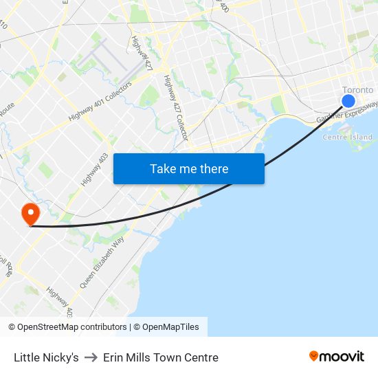 Little Nicky's to Erin Mills Town Centre map