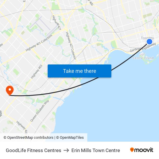 GoodLife Fitness Centres to Erin Mills Town Centre map