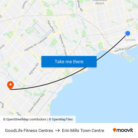 GoodLife Fitness Centres to Erin Mills Town Centre map