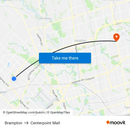 Brampton to Centerpoint Mall map