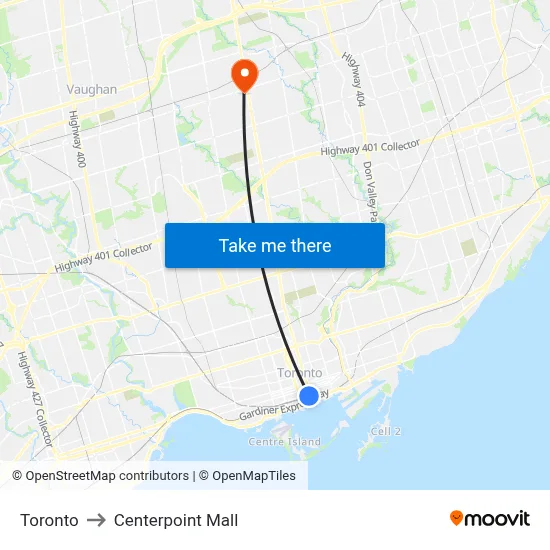 Toronto to Centerpoint Mall map