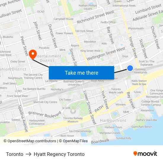 Toronto to Hyatt Regency Toronto map