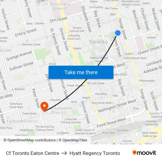 Cf Toronto Eaton Centre to Hyatt Regency Toronto map