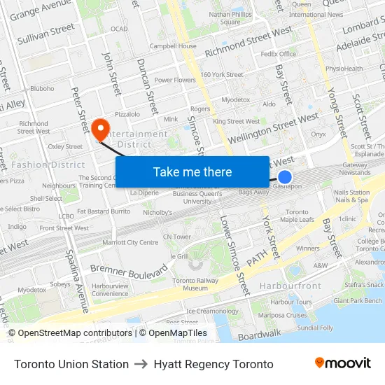 Toronto Union Station to Hyatt Regency Toronto map