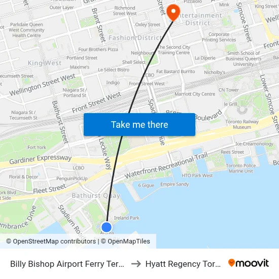 Billy Bishop Airport Ferry Terminal to Hyatt Regency Toronto map