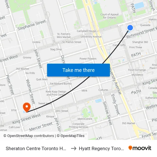 Sheraton Centre Toronto Hotel to Hyatt Regency Toronto map